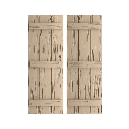 Rustic Three Board Joined Board-n-Batten Pecky Cypress Faux Wood Shutters, 16 1/2W X 78H